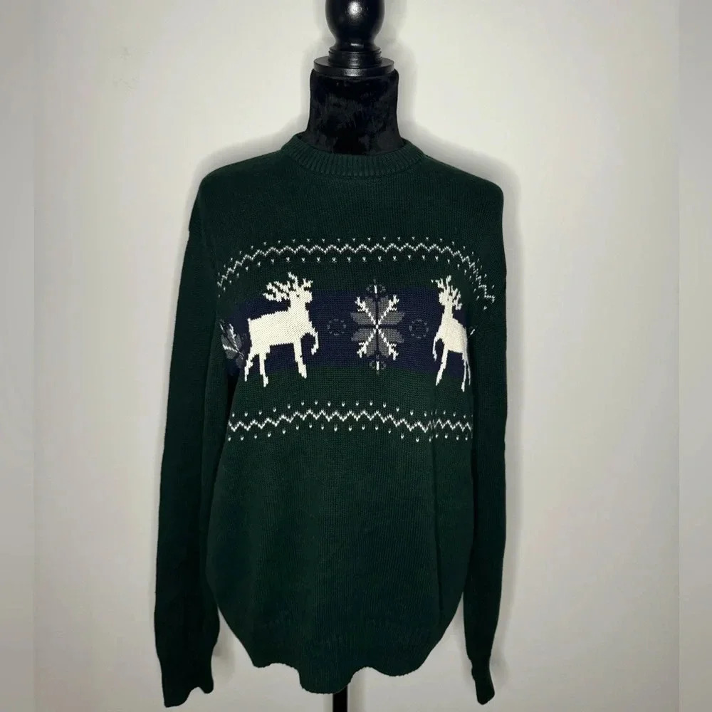VTG Grandpa Docker Christmas Sweater Deer Cotton Pullover